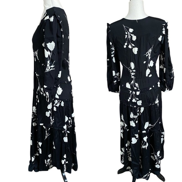 Ba&sh Paule Floral Maxi Dress Black White V-Neck 3/4 Sleeve Women’s Small - Picture 11 of 16